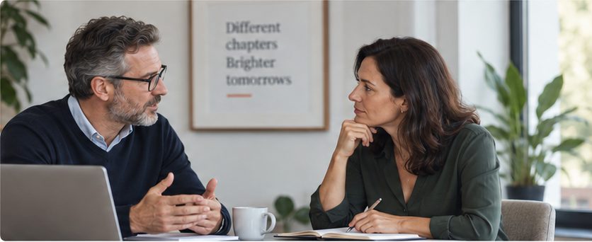 Calm conversation over coffee during a practical discussion