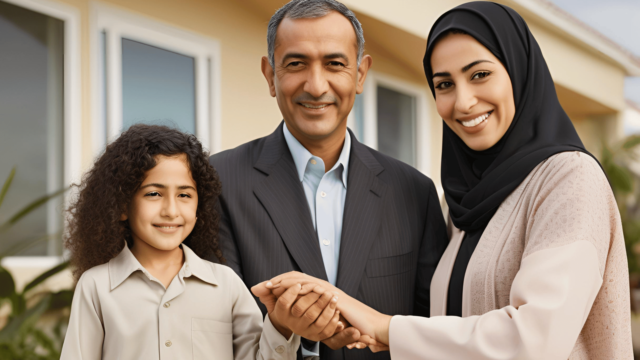 A father working at a desk with his laptop, while a mother plays with a child at home, symbolizing the roles of a working husband and a housewife in family life.