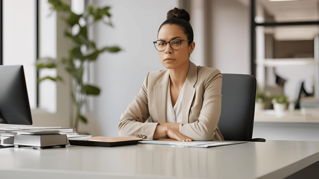 A professional man and woman working together in an office setting, symbolizing the challenges of managing divorce in the workplace.