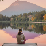 A serene individual sitting on a park bench surrounded by nature, reflecting peace and self-discovery.
