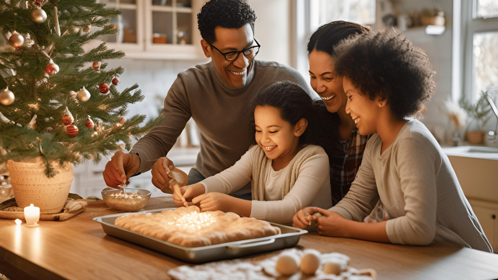 A family enjoying a fun activity together, representing the joy of creating new traditions after divorce.
