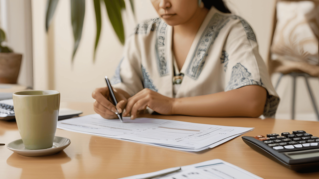 Financial documents and a checklist, symbolizing the process of completing Form E during divorce in the UK.