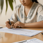 Financial documents and a checklist, symbolizing the process of completing Form E during divorce in the UK.