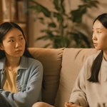 Supportive parent and teenager having a heartfelt conversation.