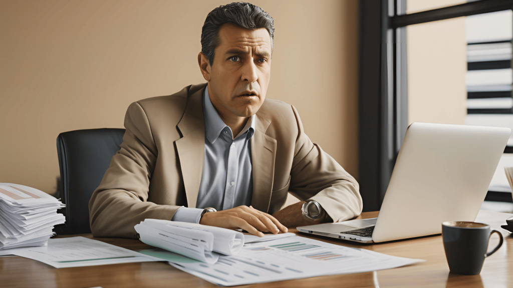 Business owner managing financial documents during a divorce.