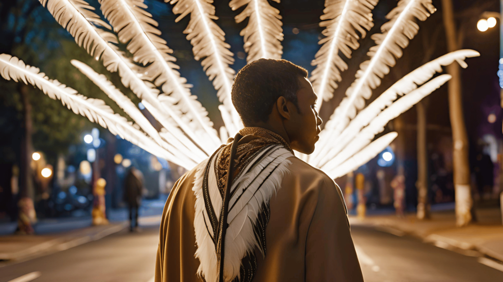 A person on a serene road, surrounded by glowing symbols and numbers, illustrating the concept of synchronicities as signs from the universe after divorce.