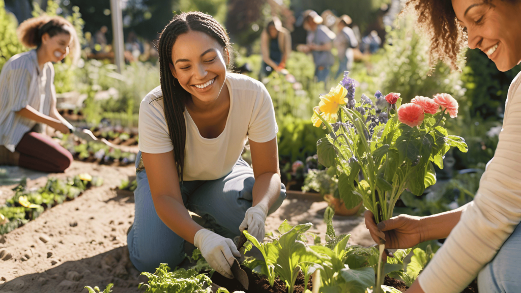 An individual volunteering in a community garden, representing hope and new beginnings after divorce.