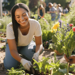 An individual volunteering in a community garden, representing hope and new beginnings after divorce.