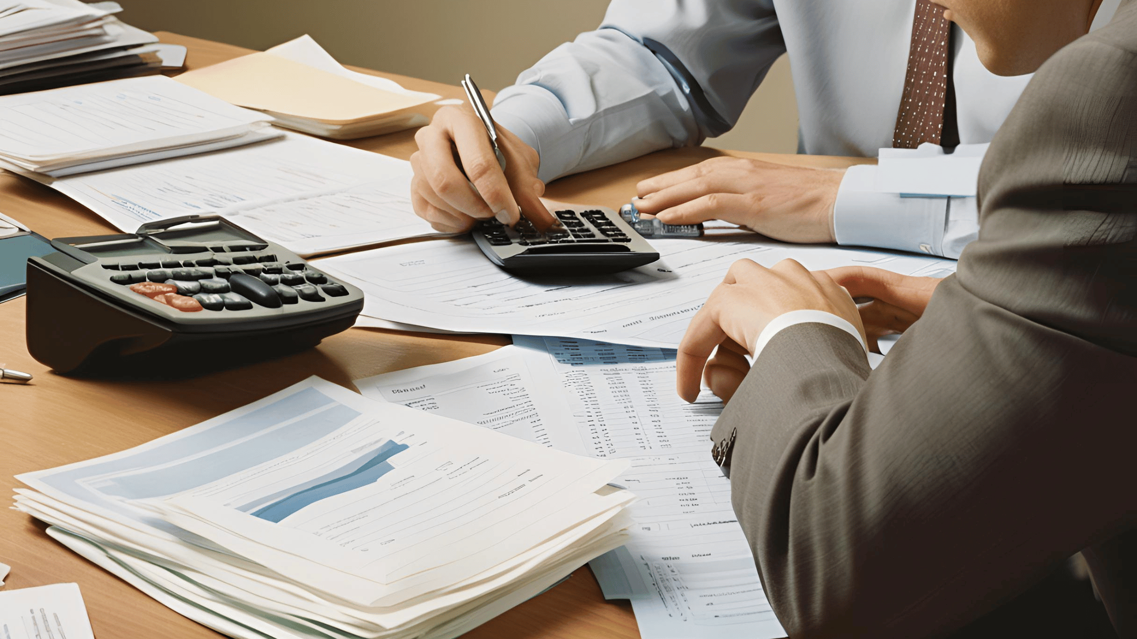 Person reviewing financial documents at a desk during divorce planning.