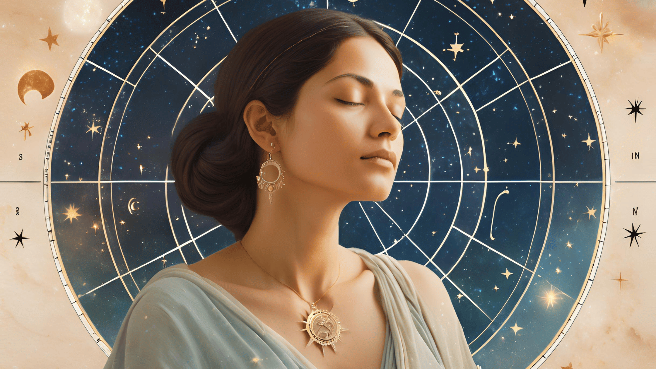 An illustration of a birth chart with stars and planets in the background, symbolizing how astrology provides emotional guidance after divorce.