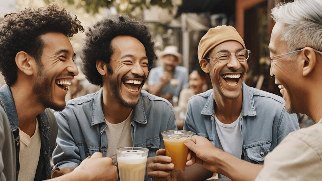 Group of friends enjoying time together at an outdoor cafe, symbolizing rebuilding social connections after unmarried separation.