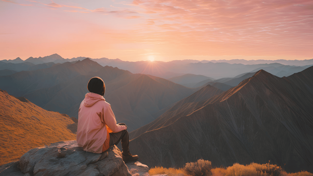 A person sitting on a mountaintop at sunrise, symbolizing hope and healing after unmarried separation.