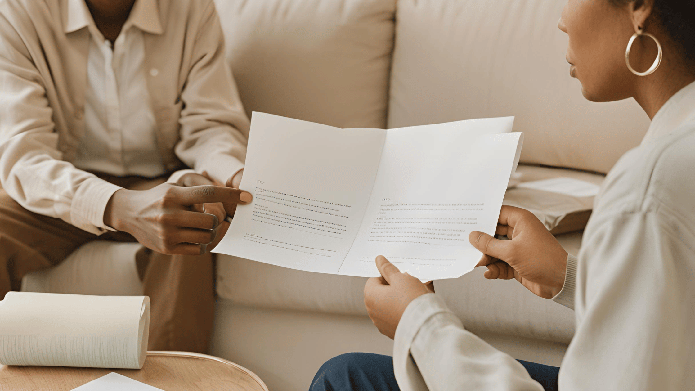 Illustration of two individuals reviewing a separation agreement, symbolizing clarity and mutual understanding after a breakup.
